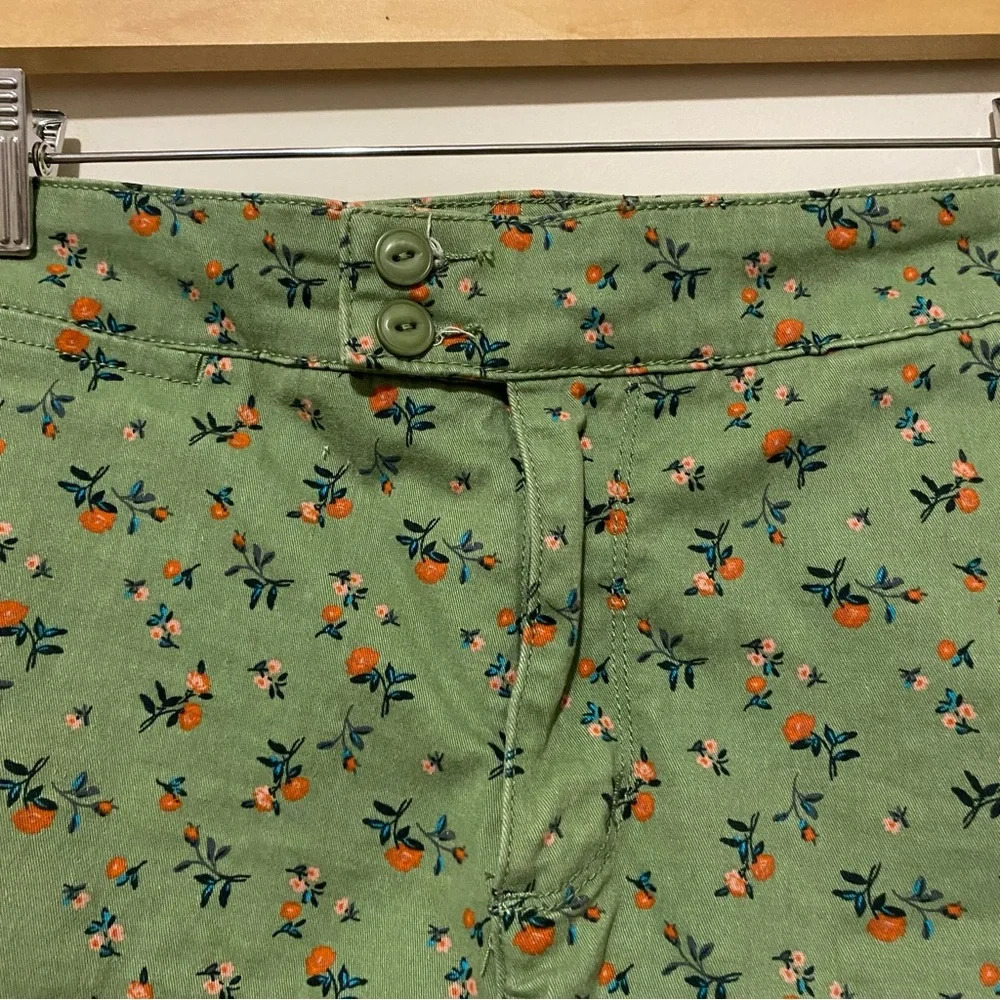 Anthropologie Green and Orange Bermudas with Botanical Print - Picture 5 of 9